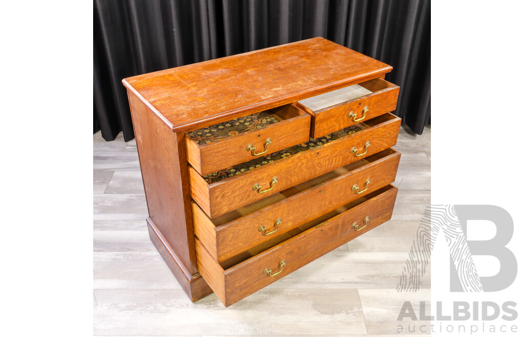 Edwardian Silky Oak Five Drawer Chest