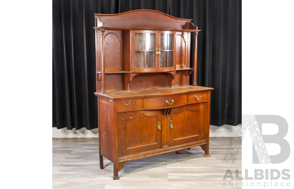 English Arts and Crafts Silky Oak Two Door Sideboard with Hutch