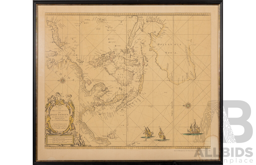 Australia and the East Indies (c1666), Limited Edition Hand Coloured Reproduction Print, 53 x 62 cm (frame)