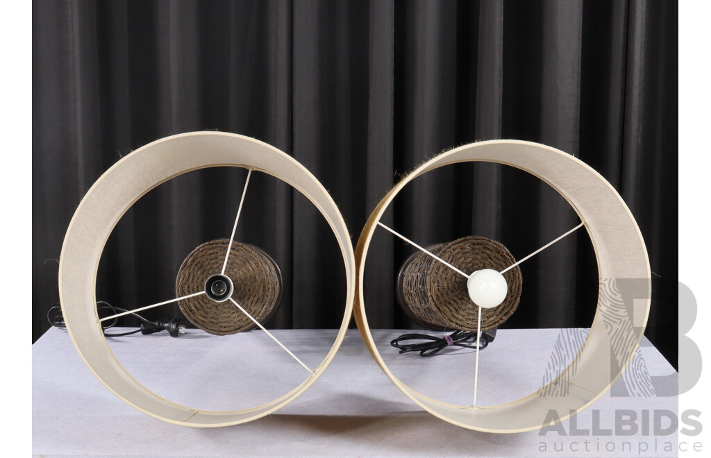 Pair of Large Cane Table Lamps