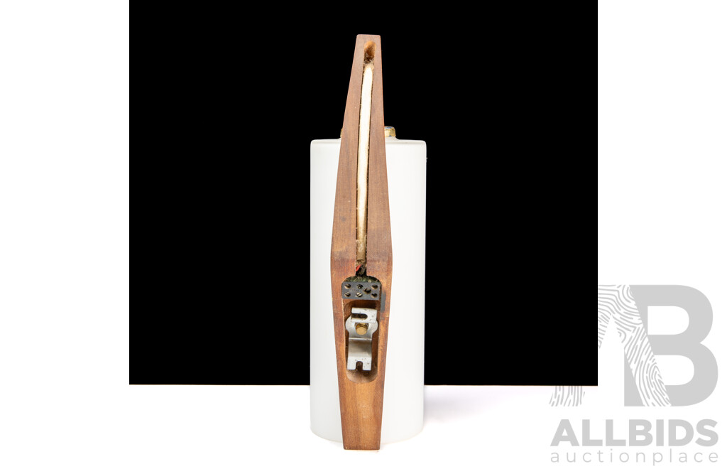 Vintage Milk Glass Wall Sconce with Teak Bracket