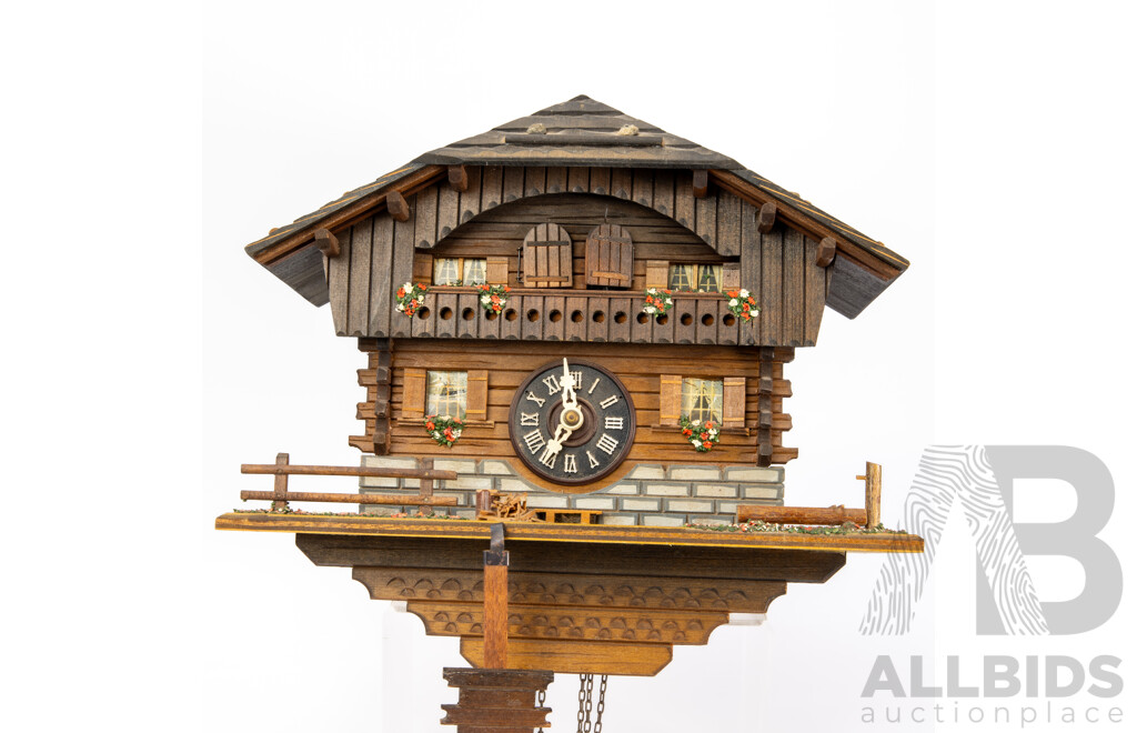 Vintage Swiss Timber Cased Cuckoo Clock with Three Train Movement