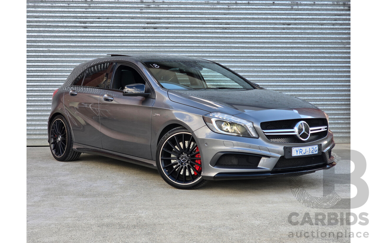 07/2015 Mercedes Benz A45 AMG (AWD) 176 MY15 5d Hatchback Mountain Grey Metallic Turbo 2.0L