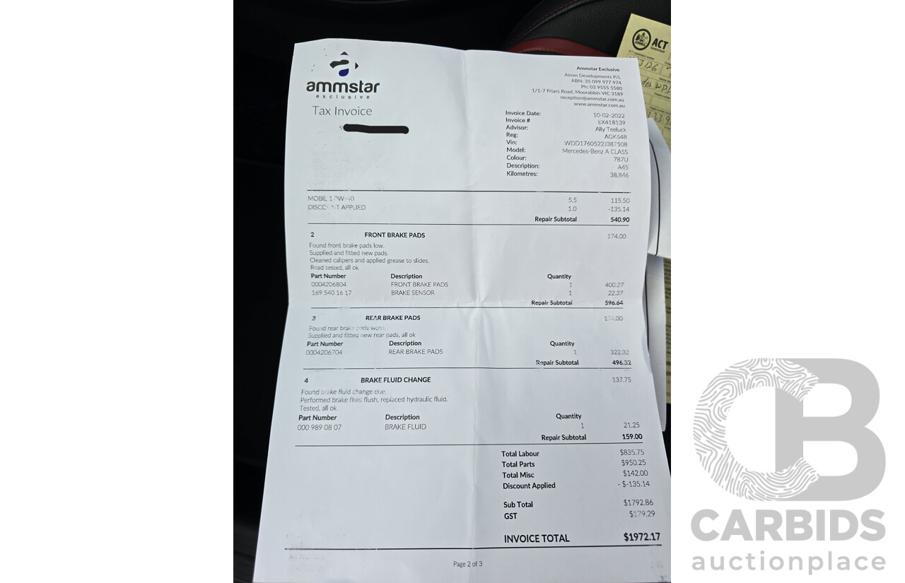 07/2015 Mercedes Benz A45 AMG (AWD) 176 MY15 5d Hatchback Mountain Grey Metallic Turbo 2.0L