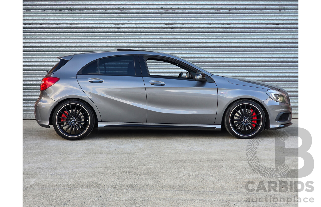 07/2015 Mercedes Benz A45 AMG (AWD) 176 MY15 5d Hatchback Mountain Grey Metallic Turbo 2.0L