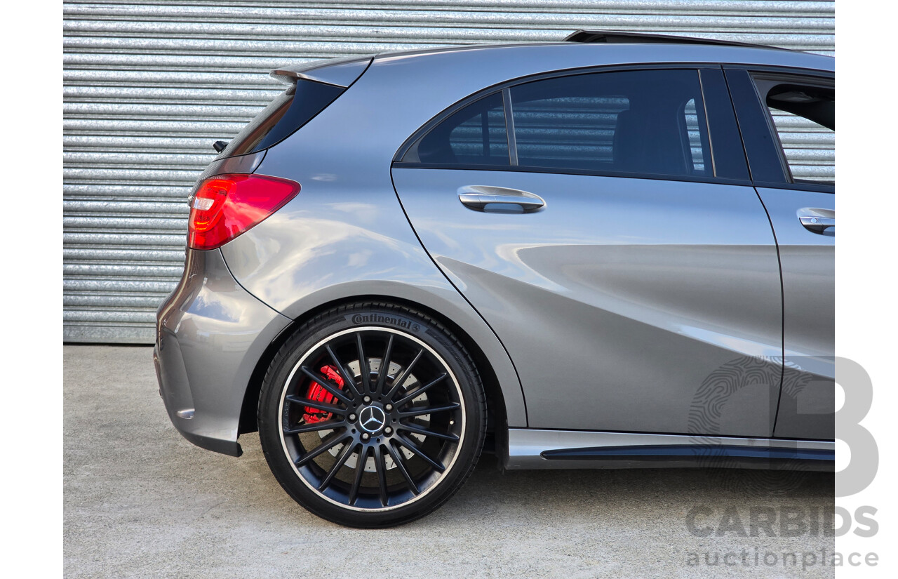 07/2015 Mercedes Benz A45 AMG (AWD) 176 MY15 5d Hatchback Mountain Grey Metallic Turbo 2.0L