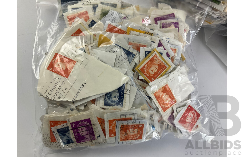 Collection of Cancelled Australian Stamps, Examples Spanning Predecimal to 1990's, QE2 , Bicentennial, Nature Includes Some New Zealand Predecimal- Approximately 1.8 Kilograms