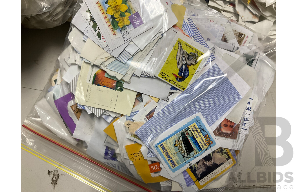 Collection of Cancelled Australian Stamps, Examples Spanning Predecimal to 2000's, KGVI, QE2 , Bicentennial, Transport, Nature and Much Much More, Fifty Bags Approximately 9 Kilograms