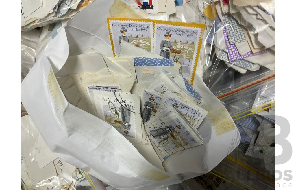 Collection of Cancelled Australian Stamps, Examples Spanning Predecimal to 2000's, KGVI, QE2 , Bicentennial, Transport, Nature and Much Much More, Fifty Bags Approximately 9 Kilograms