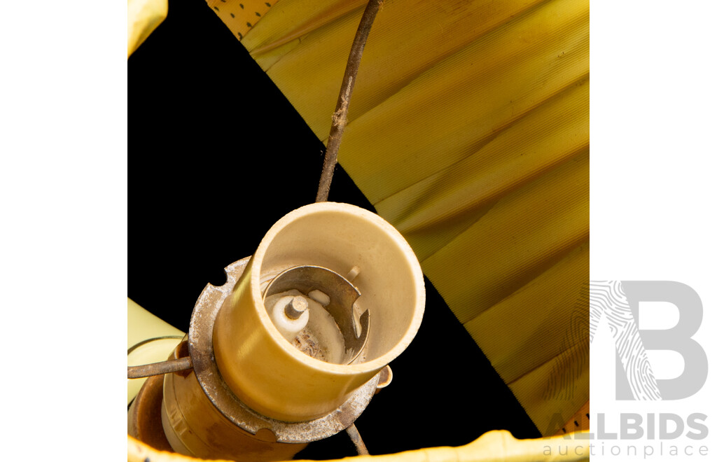Retro Butter Yellow Diana Pottery Lamp with Built in Alarm Clock and Ribbon Shade