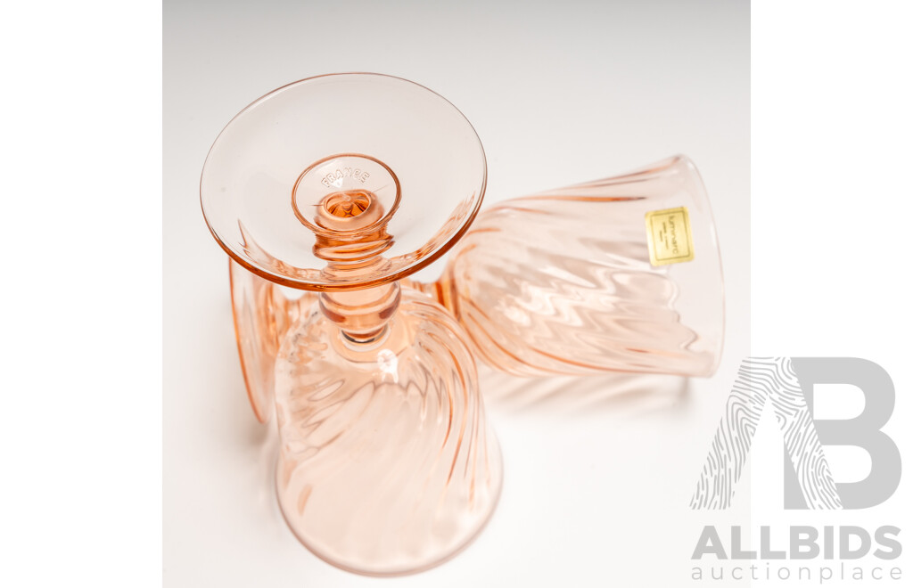 Set of Five Luminarc 'Rosaline' Pink Swirl Water Goblets
