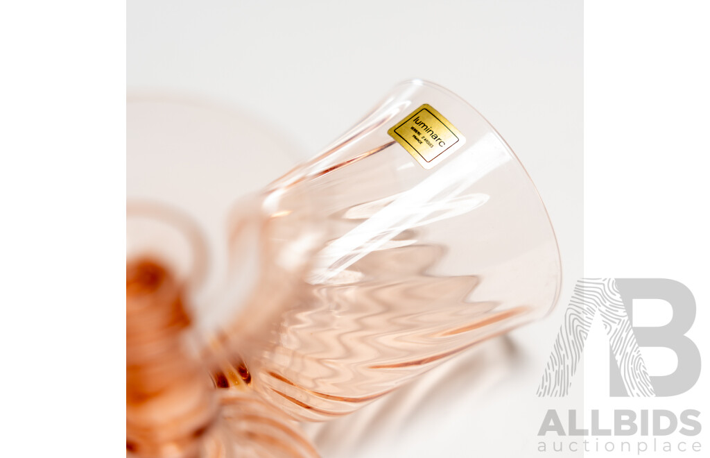 Set of Five Luminarc 'Rosaline' Pink Swirl Water Goblets