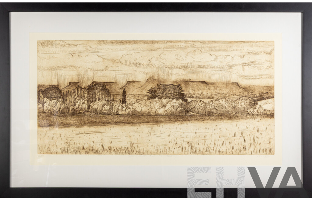Signed Indistinctly, (20th Century, Australian), Great Western Tiers Near Westbury, Original Limited Edition Etching, 75 x 109 cm (frame)