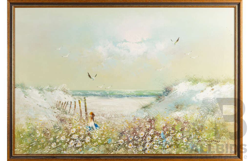 Signed Indistinctly, (20th Century, Australian), Contemplation, Wonderful Original Oil on Canvas Cloth, 97 W x 67 H cm (frame)