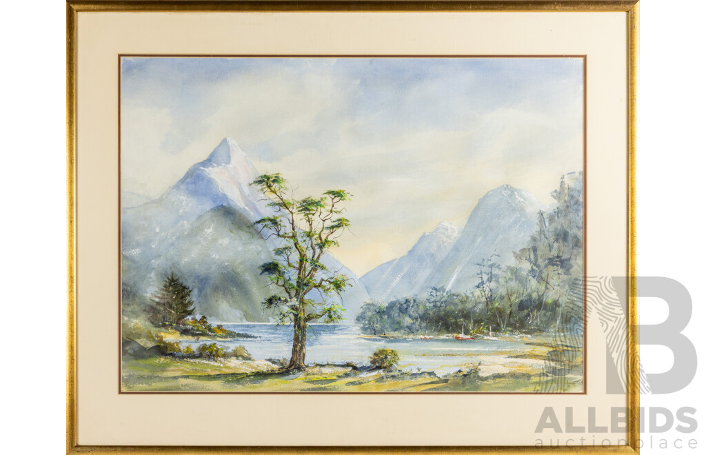 Ray Mellion (20th Century), Snowy Peaks, Original Vintage Watercolour & Gouache, 94W x 74H cm (frame)