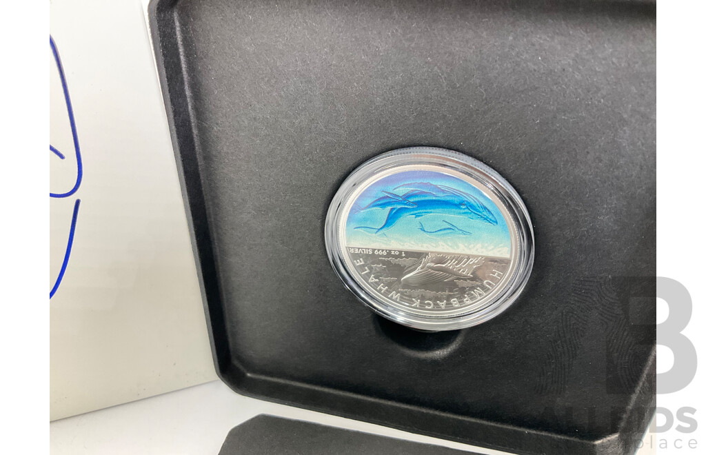 Australian RAM 2023 Silver Proof Coloured Five Dollar Coin, Antarctic Territory Humpback Whale .999