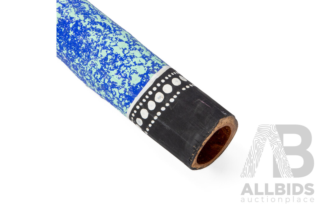 Lewis Burns (20th Century, Indigenous-Australian) Hand Crafted & Signed Decorative Didgeridoo with Pyrography and Acrylic Detail, 138cm