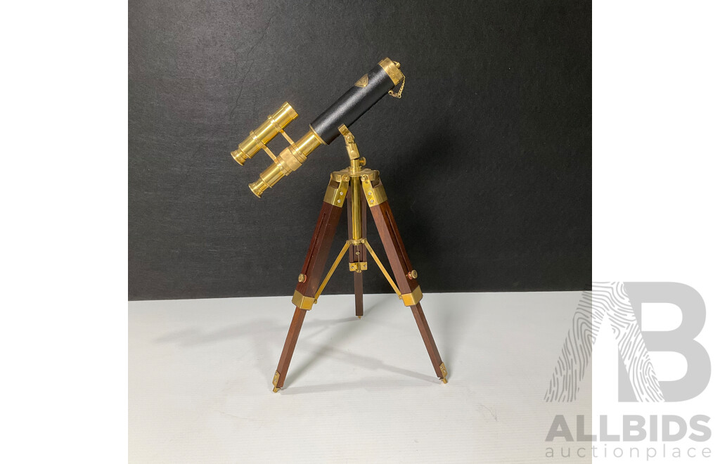 Antique Style W. Ottway & Co Mini Brass and Timber Telescope on Tripod
