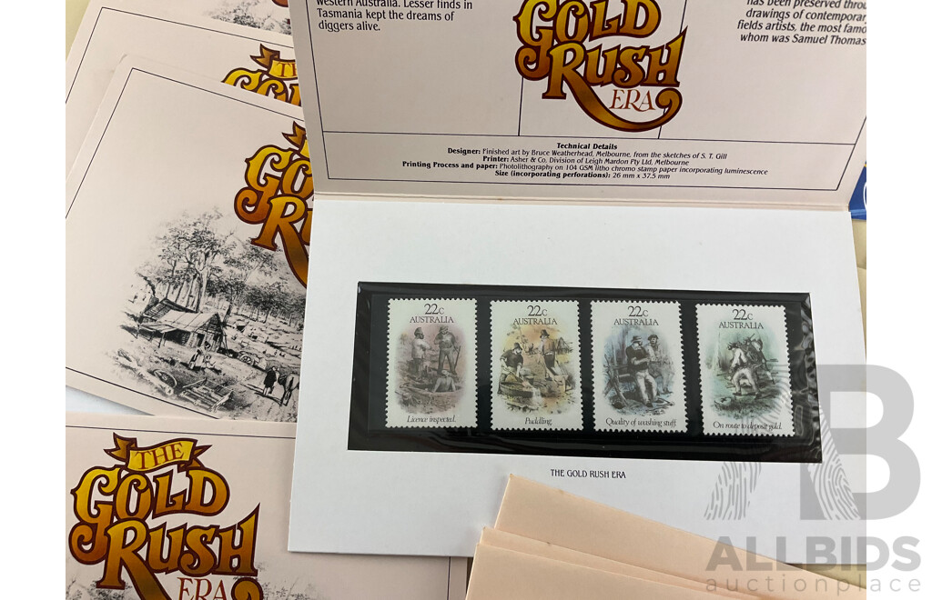 Collection of Australian Stamp Packs, First Day Covers and Prepaid Envelopes Including Australian Painting Series, Australian Fungi, Desert Gold, Gold Rush Era, Outward Bound