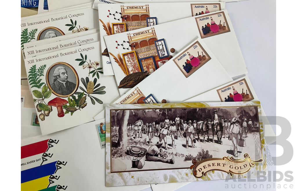 Collection of Australian Stamp Packs, First Day Covers and Prepaid Envelopes Including Australian Painting Series, Australian Fungi, Desert Gold, Gold Rush Era, Outward Bound