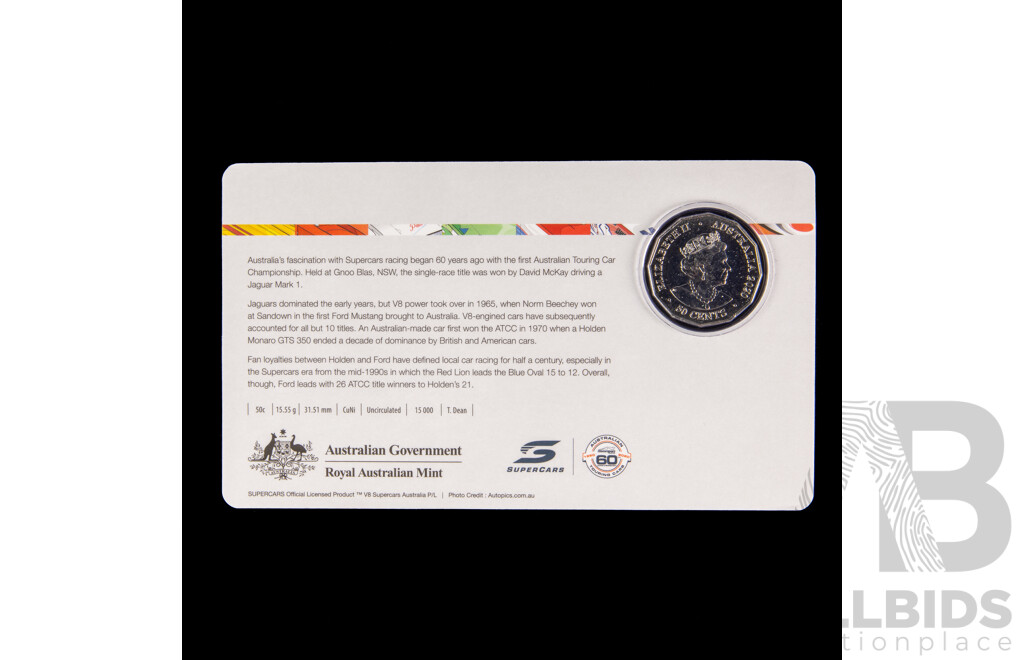 Australian RAM 2020 Nine Fifty Cent Coin Supercars Set, 60 Years of Australian Touring Car Chapionship