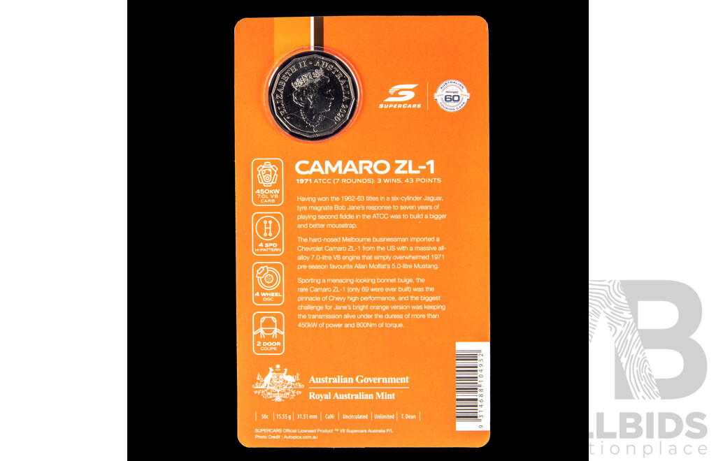 Australian RAM 2020 Nine Fifty Cent Coin Supercars Set, 60 Years of Australian Touring Car Chapionship