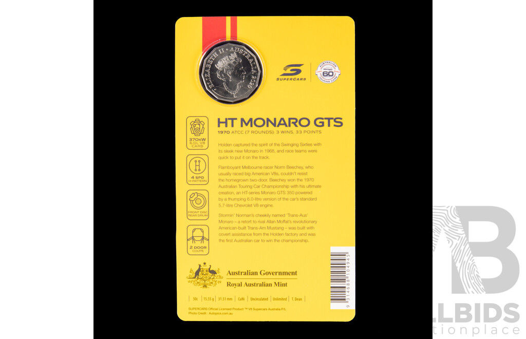 Australian RAM 2020 Nine Fifty Cent Coin Supercars Set, 60 Years of Australian Touring Car Chapionship