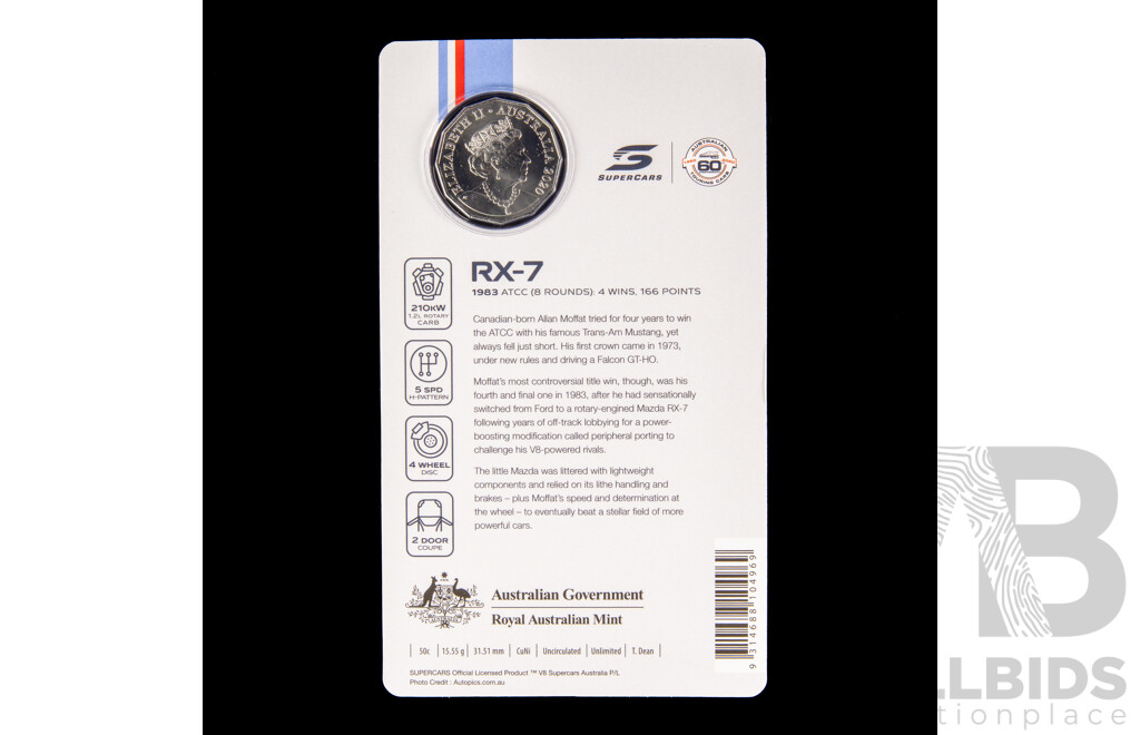 Australian RAM 2020 Nine Fifty Cent Coin Supercars Set, 60 Years of Australian Touring Car Chapionship