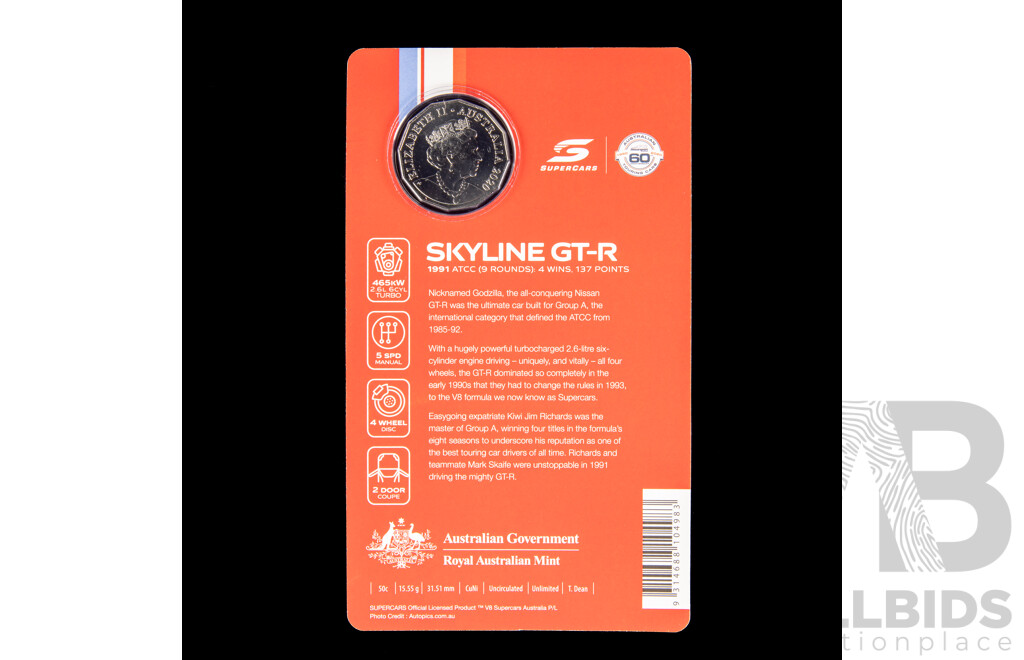 Australian RAM 2020 Nine Fifty Cent Coin Supercars Set, 60 Years of Australian Touring Car Chapionship