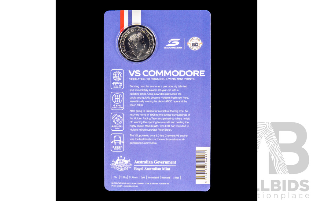 Australian RAM 2020 Nine Fifty Cent Coin Supercars Set, 60 Years of Australian Touring Car Chapionship