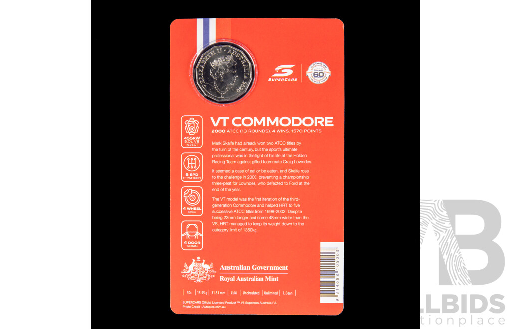 Australian RAM 2020 Nine Fifty Cent Coin Supercars Set, 60 Years of Australian Touring Car Chapionship