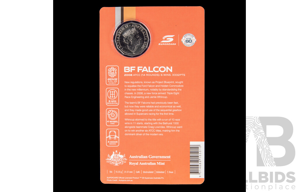 Australian RAM 2020 Nine Fifty Cent Coin Supercars Set, 60 Years of Australian Touring Car Chapionship