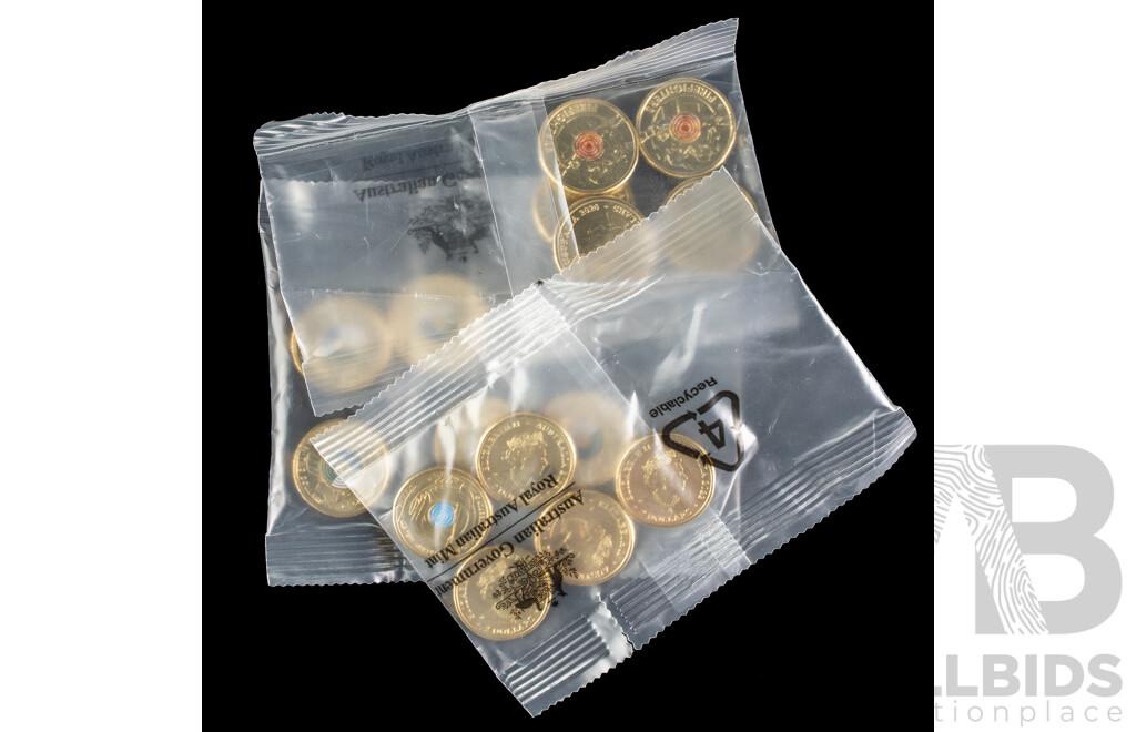 Fifteen Australian RAM 2022 UNC Two Dollar Coins Including 2020 75 Years End of WW2, 2022 75 Years Peace Keeping, 2020 Firefighters