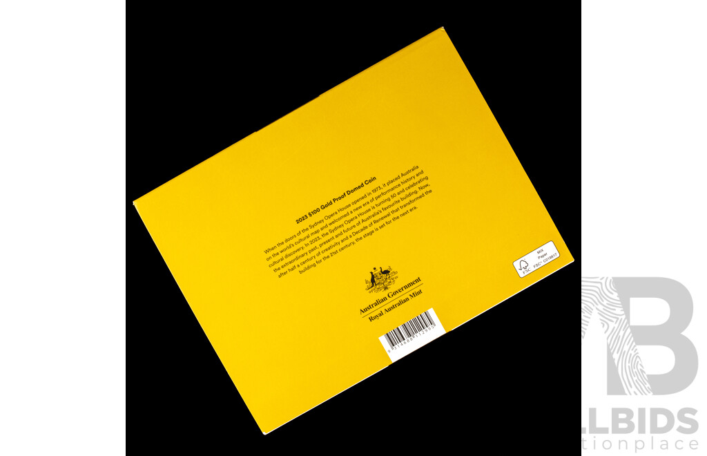 Australian RAM 2023 Gold One Hundred Dollar Proof Domed Coin, 50th Anniversary of the Sydney Opera House, One Ounce .999