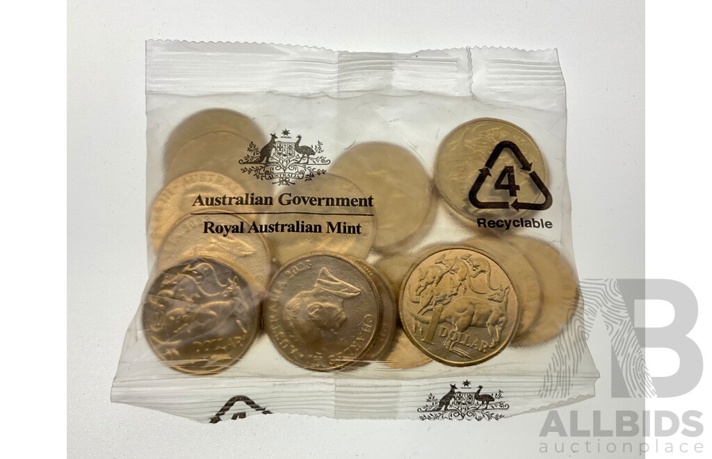 Twenty Australian RAM 2023 UNC One Dollar Coins, First Year KCIII