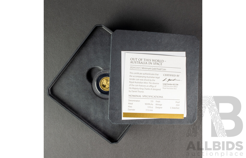 Australian RAM 2024 Gold Proof Ten Dollar Coin, C Mintmark, Out of This World - Australia in Space