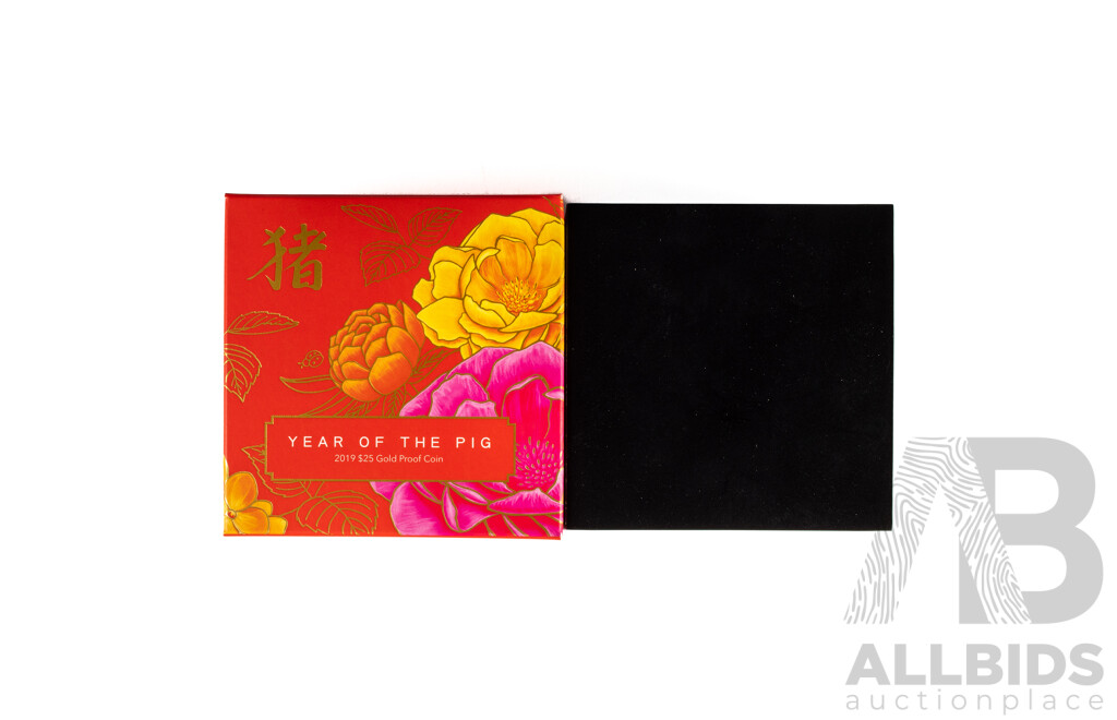 Australian RAM 2019 Twenty Five Dollar Gold Proof Coin, Lunar Series II - Year of the Pig .999