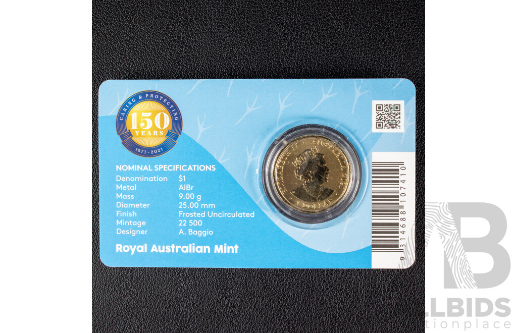 Australian RAM 2021 Colour Frosted One Dollar Coin Set, RSPCA 150 Years 1871 - 2021