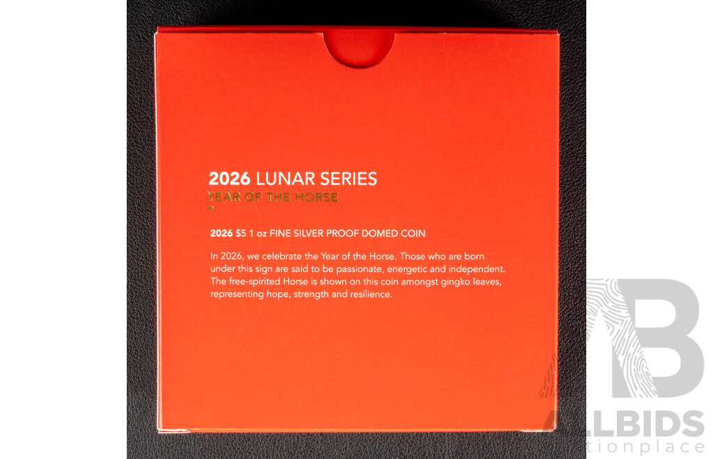 Australian RAM 2026 Five Dollar Silver Proof Domed Coin, Lunar Series - Year of the Horse .999