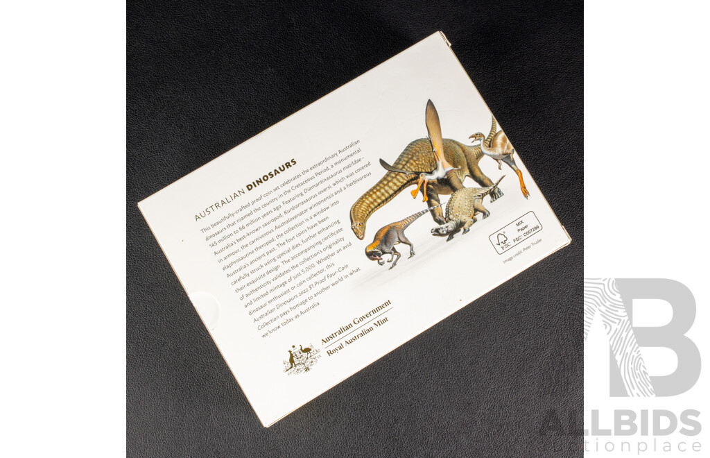 Australian RAM 2022 Four Proof One Dollar Coin Set, Australian Dinosaurs
