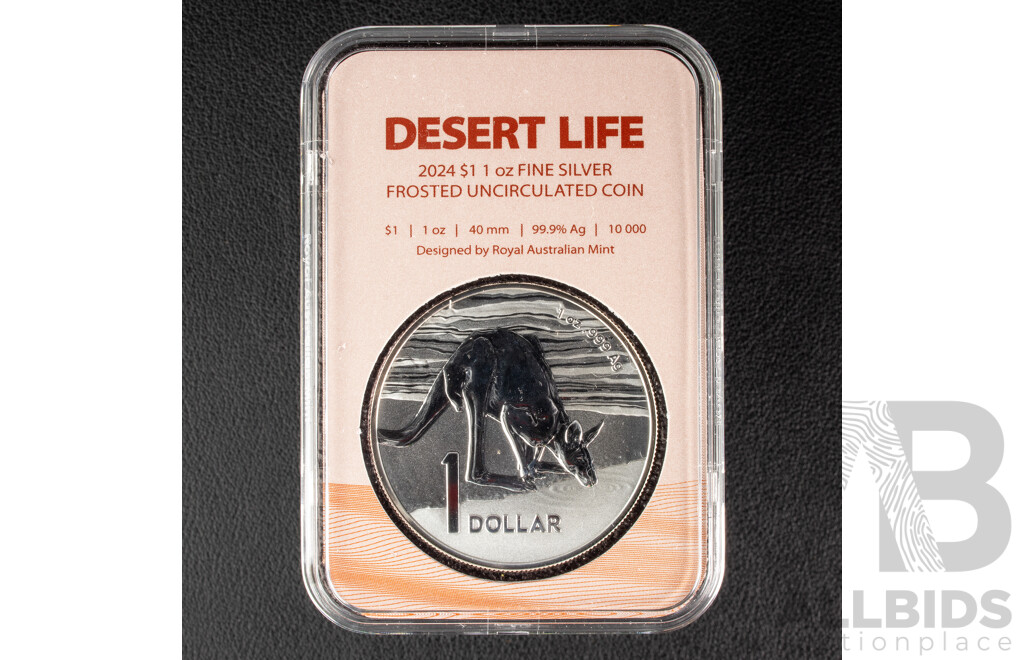 Australian RAM 2024  Silver Frosted One Dollar Coin, Kangaroo Series, Desert Life .999