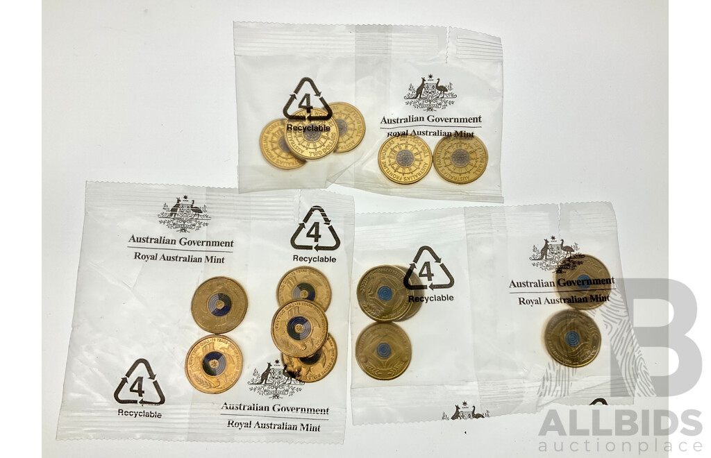 Fifteen Australian RAM 2022 UNC Two Dollar Coins, 75th Anniversary of Peacekeeping, 2020 75 Years End of WW2, 2022 Frontline Workers,