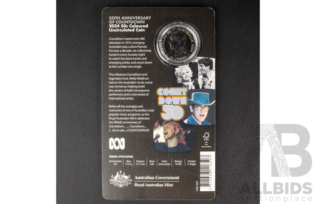 Australian RAM Coloured Fifty Cent, Count Down 50th Anniversary