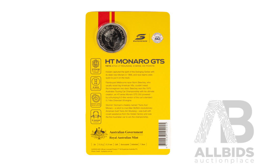 Australian RAM 2020 Nine Fifty Cent Coin Supercars Set, 60 Years of Australian Touring Car Championship