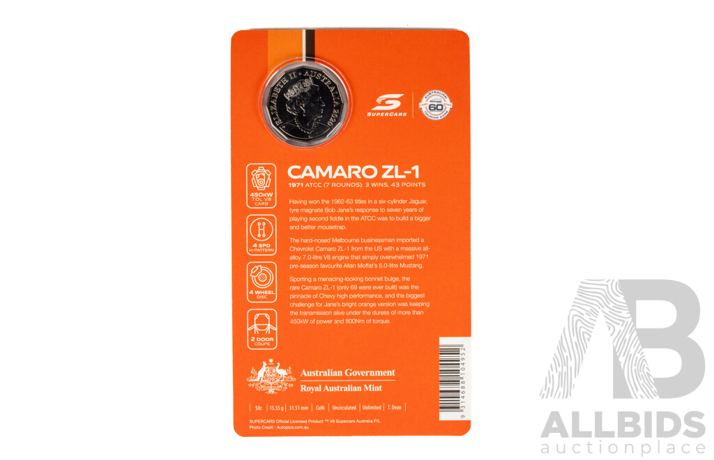 Australian RAM 2020 Nine Fifty Cent Coin Supercars Set, 60 Years of Australian Touring Car Championship