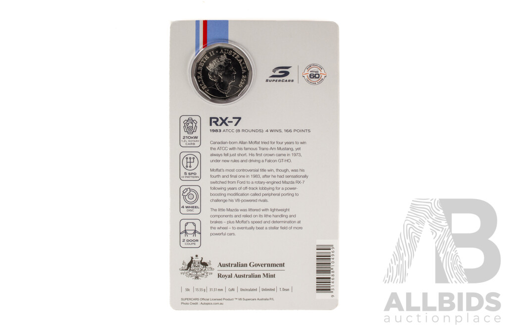 Australian RAM 2020 Nine Fifty Cent Coin Supercars Set, 60 Years of Australian Touring Car Championship