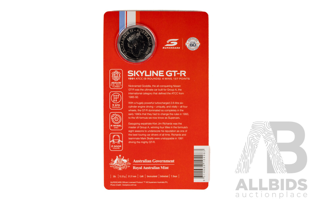 Australian RAM 2020 Nine Fifty Cent Coin Supercars Set, 60 Years of Australian Touring Car Championship