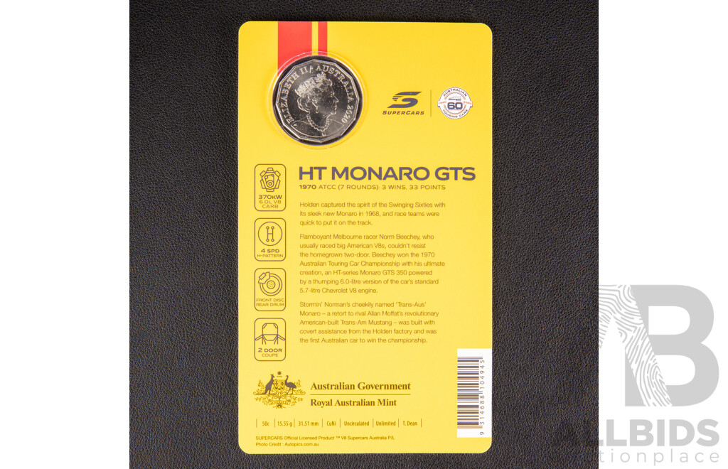 Australian RAM 2020 Nine Fifty Cent Coin Supercars Set, 60 Years of Australian Touring Car Championship
