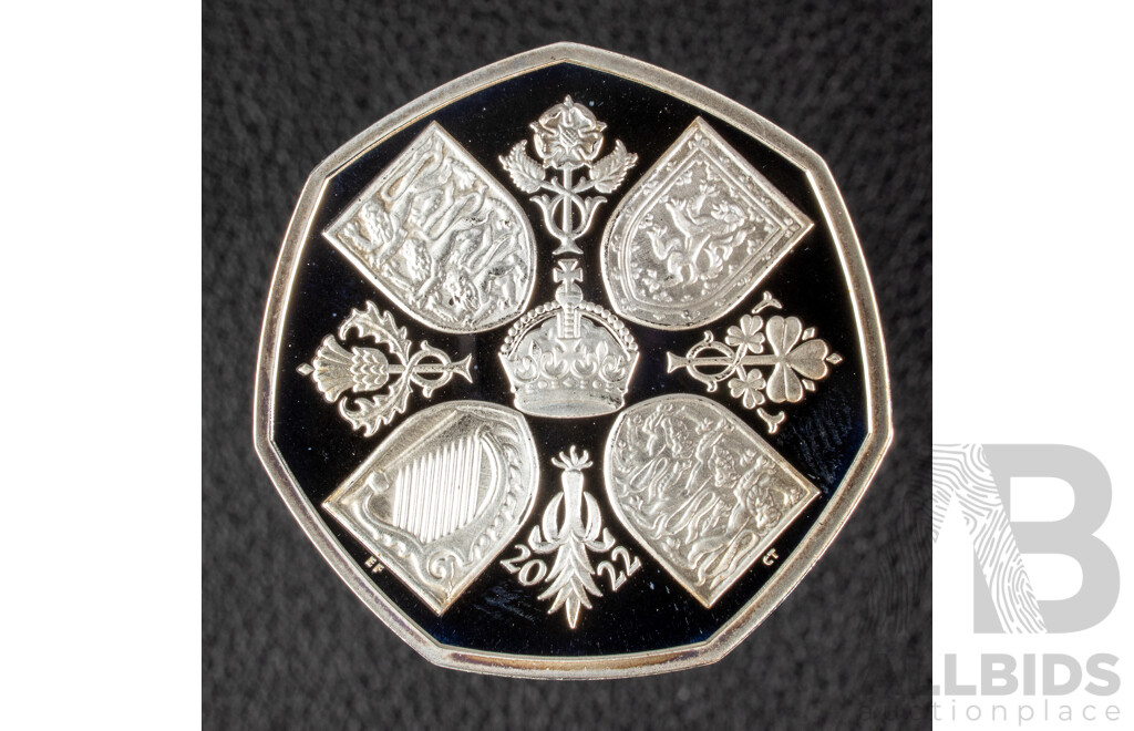 United Kingdom Royal Mint 2022 Silver Proof Fifty Pence Coin, Her Majesty Queen Elizabeth II 1926-2022  .999