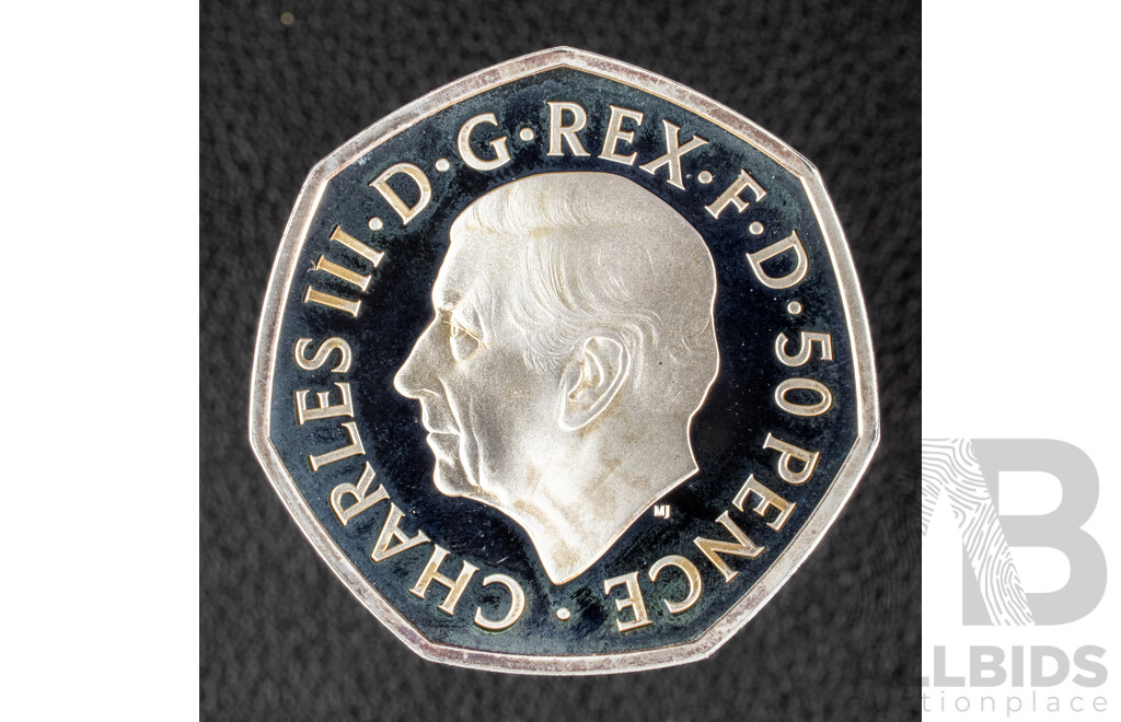 United Kingdom Royal Mint 2022 Silver Proof Fifty Pence Coin, Her Majesty Queen Elizabeth II 1926-2022  .999